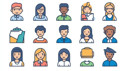 Icons of people in various educational roles, such as teachers, students, and administrators.