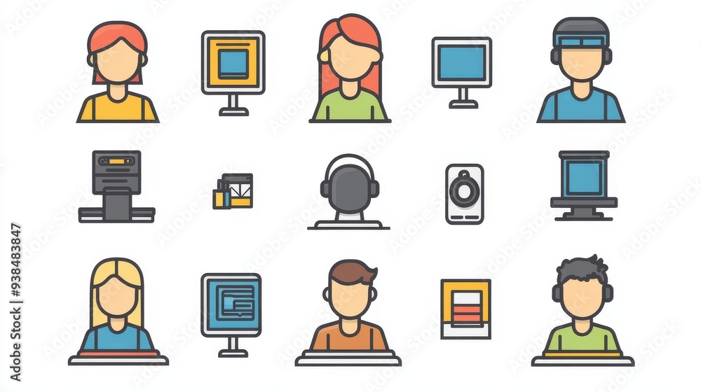 Poster icons of people working in the tech industry, including programmers and it support.