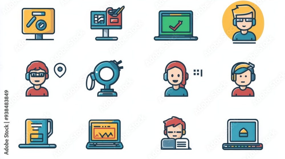 Poster icons of people working in the tech industry, including programmers and it support.