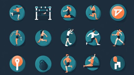 Fototapeta premium Icons representing people in fitness and wellness activities.