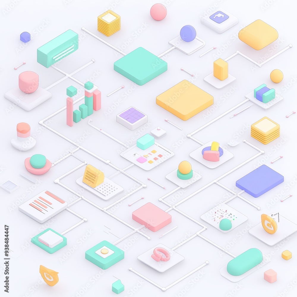 Poster abstract d isometric network design with colorful geometric shapes