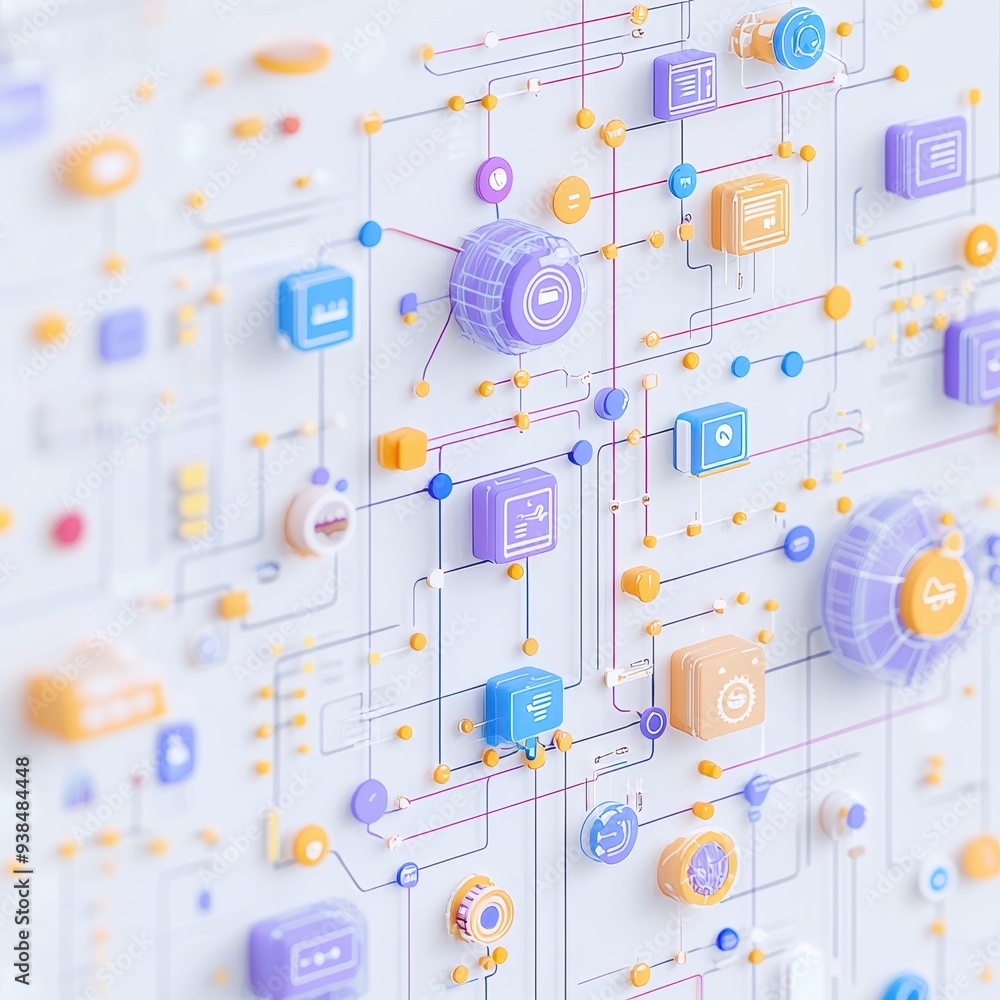 Poster abstract d technology network background with colorful icons