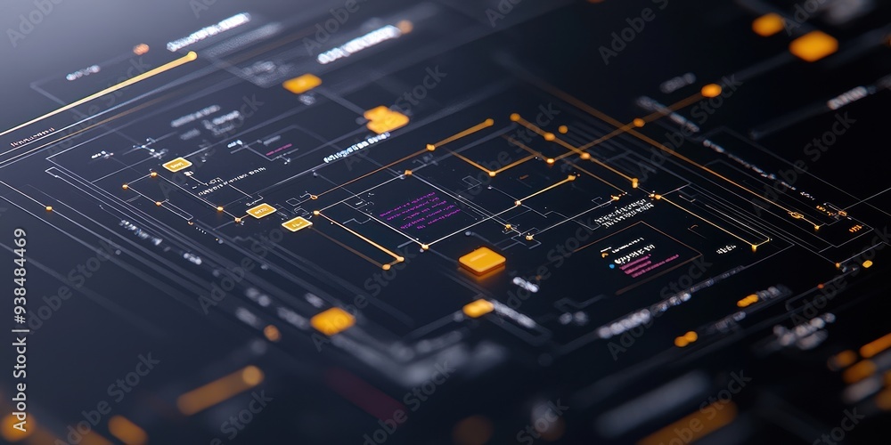 Poster abstract futuristic technology interface with lines nodes and data