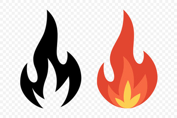 Vector Fire Flame Isolated Icon Set. Campfire, Bonfire, Flame Sign, Front View. Vector Illustration