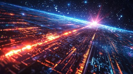 Obraz premium Harnessing Light: Laser Beam Communication for High-Speed Data Transmission Across Vast Distances