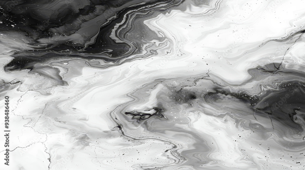 Poster a swirling abstract pattern of black and white tones creates a dynamic fluid effect, revealing capti