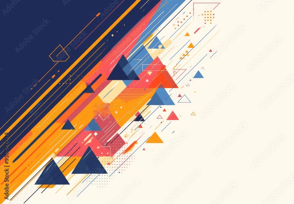 Aufkleber abstract background with colorful triangles and geometric shapes on beige background
