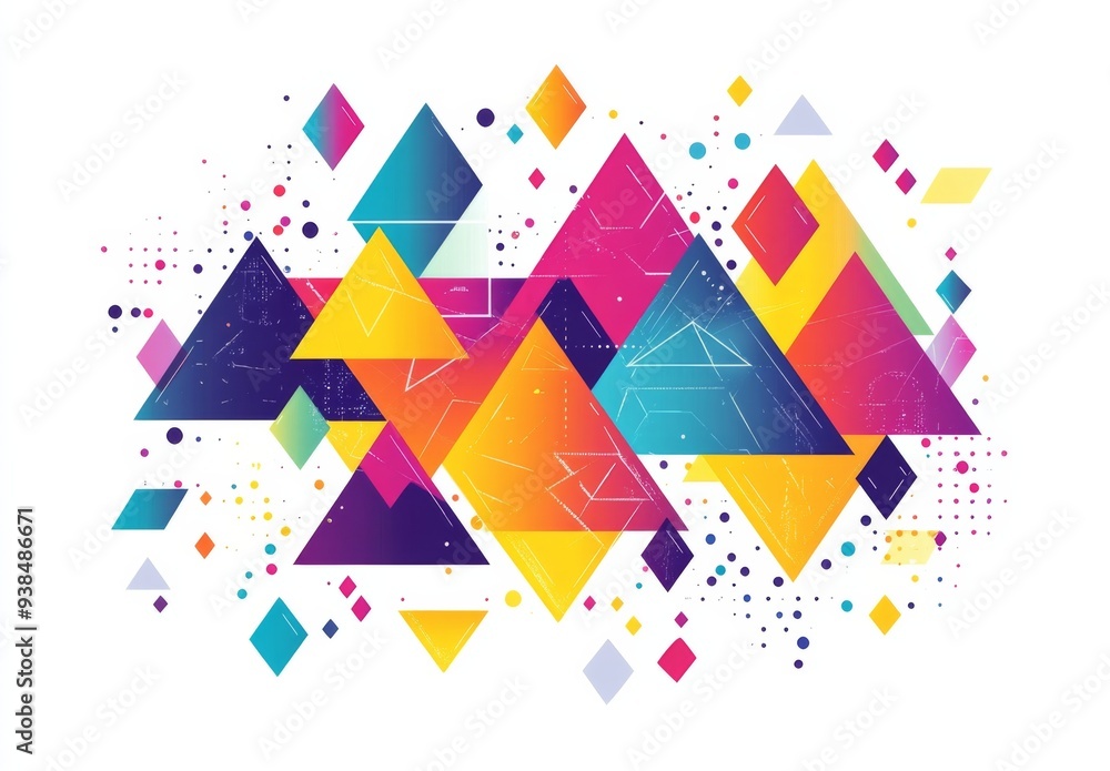 Poster abstract background with colorful triangles and geometric shapes on white