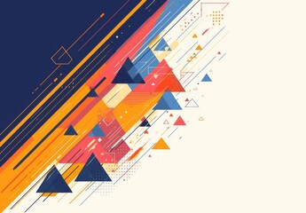 Abstract Background with Colorful Triangles and Geometric Shapes on beige background