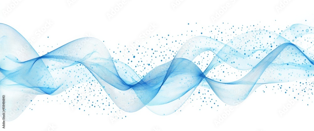 Poster abstract blue digital waves with dots and lines on white background, technology concept for data tra