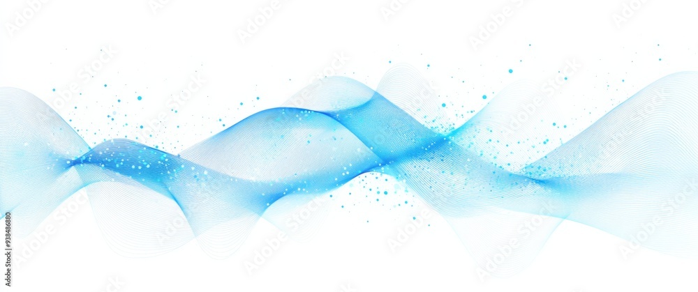 Poster abstract blue digital waves with dots and lines on white background, technology concept for data tra