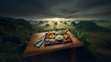 Experience the essence of Vietnamese cuisine with a delightful spread of pho, spring rolls, and more, set against the breathtaking backdrop of Vietnam’s iconic rice paddies and limestone mountains 