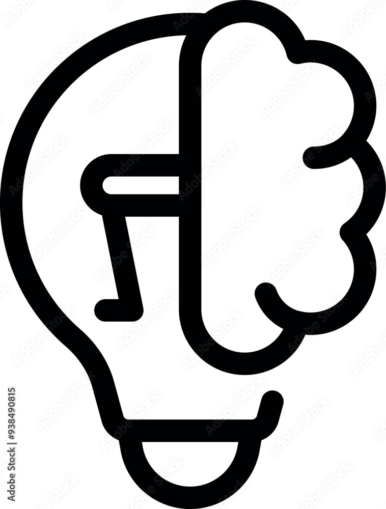 Poster lightbulb is merging with a brain shape representing the concept of brainstorming