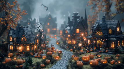 Obraz premium 幻想的なミニチュアハロウィン村