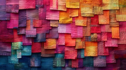 Abstract Quilt Art with Vibrant Colors and Textures