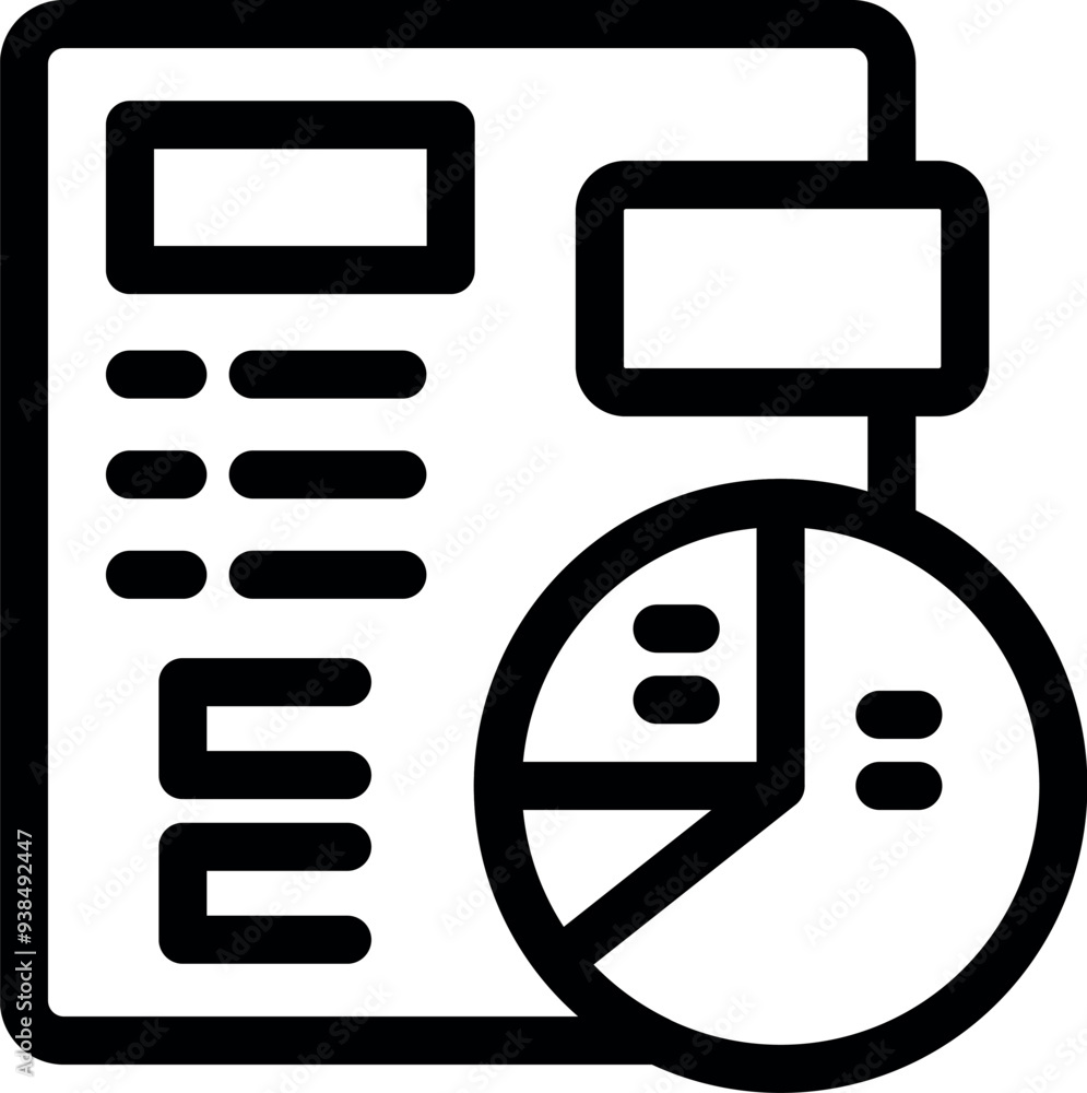 Poster line art vector icon of a business report with a pie chart, perfect for representing data analysis