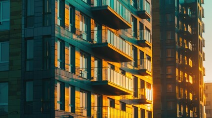 Obraz premium Section of a multi-level residential building exterior