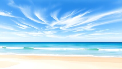 Dreamy Coastal Scene with Delicate Clouds and Gentle Waves - Watercolor Painting