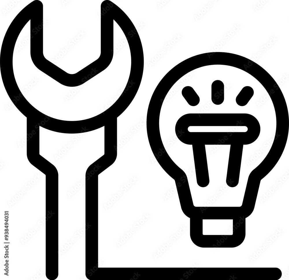 Poster wrench connecting with a light bulb symbolizing the concept of finding solutions and technical exper