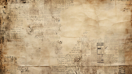 Fototapeta premium Old grungy paper background. Aged brown newspaper texture abstract pattern