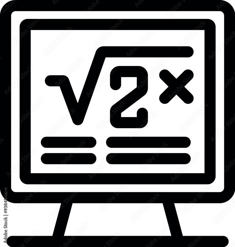 Poster simple, bold icon of a computer screen displaying a mathematical formula, perfect for educational or