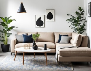 Modern living room interior with stylish comfortable sofa