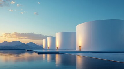 Large Hydrogen Storage Tanks Against a Clear Blue Sky