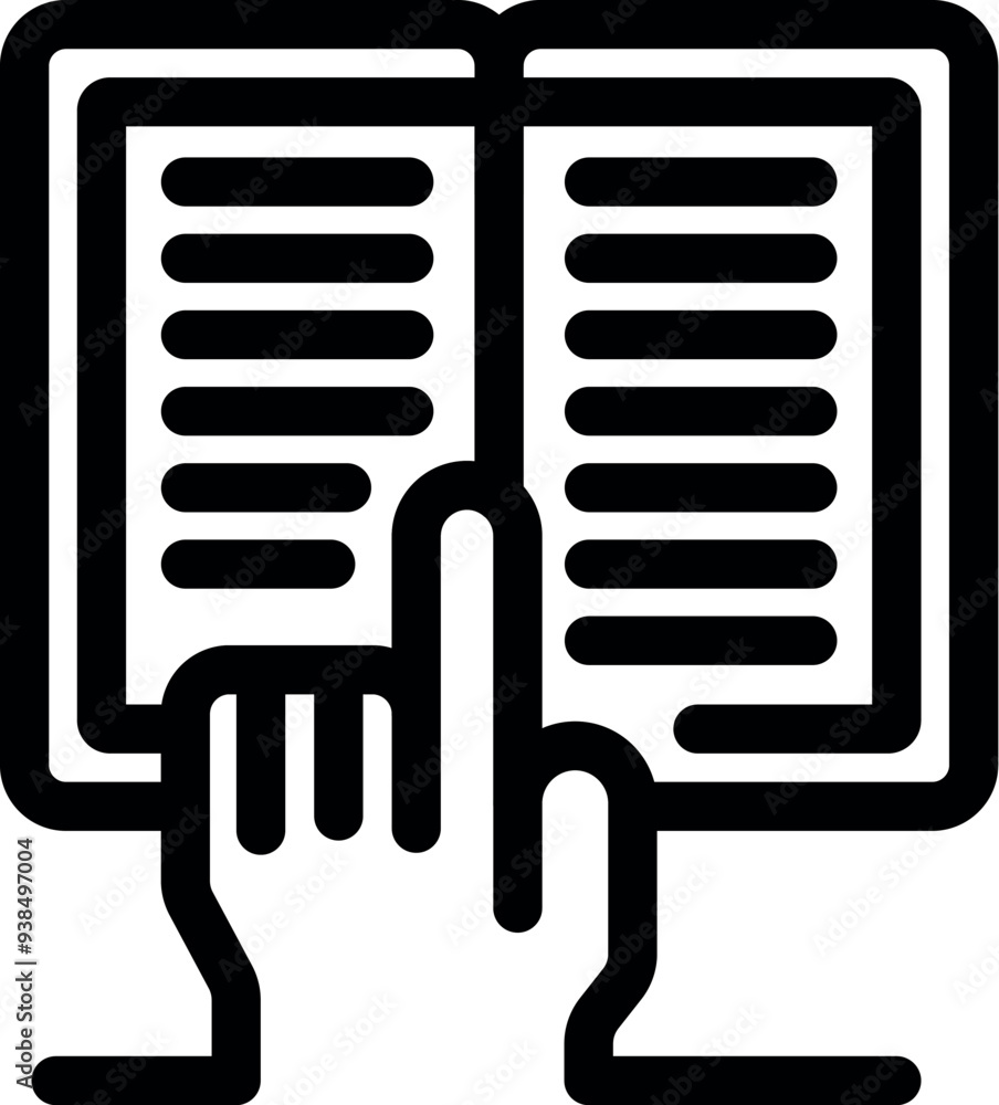 Poster hand is pointing at an open book, perhaps reading or studying