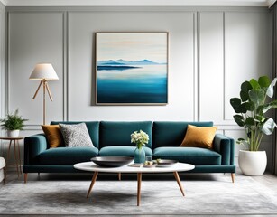 Modern living room interior with stylish comfortable sofa