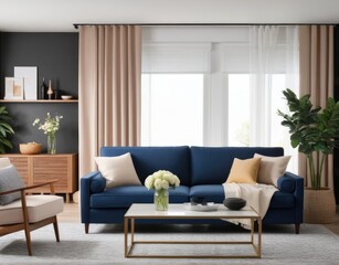 Modern living room interior with stylish comfortable sofa