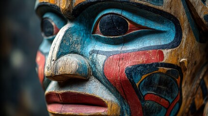 Close-Up of Traditional Inuit Face Mask with Bold Patterns