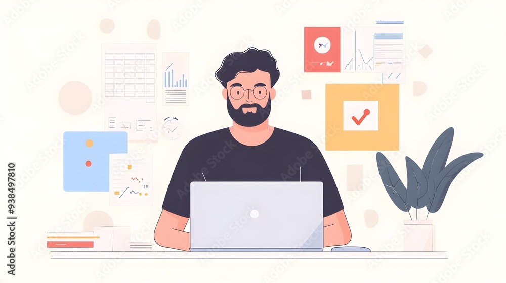 Canvas Prints a focused search marketing strategist analyzing data on a laptop, surrounded by notes and charts, li
