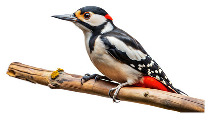 Obraz premium PNG Great spotted woodpecker perched on a branch