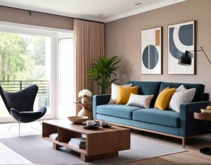 Modern living room interior with stylish comfortable sofa