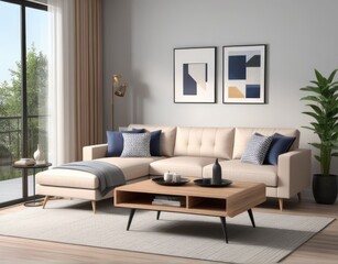 Modern living room interior with stylish comfortable sofa