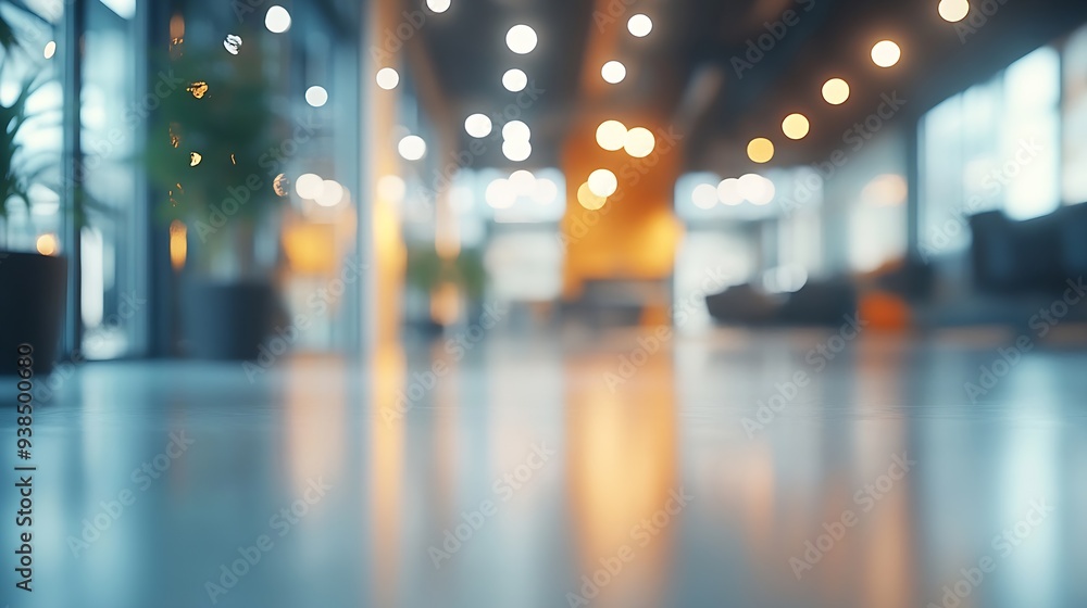 Poster blurred spacious open office environment abstract effect that highlights the play of light and bokeh