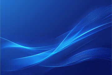 Abstract Blue Wave Background with Dots and Wavy Lines on blue, Futuristic Vector Design with Light Effects and Copy Space