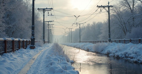 snow covered road in winter
