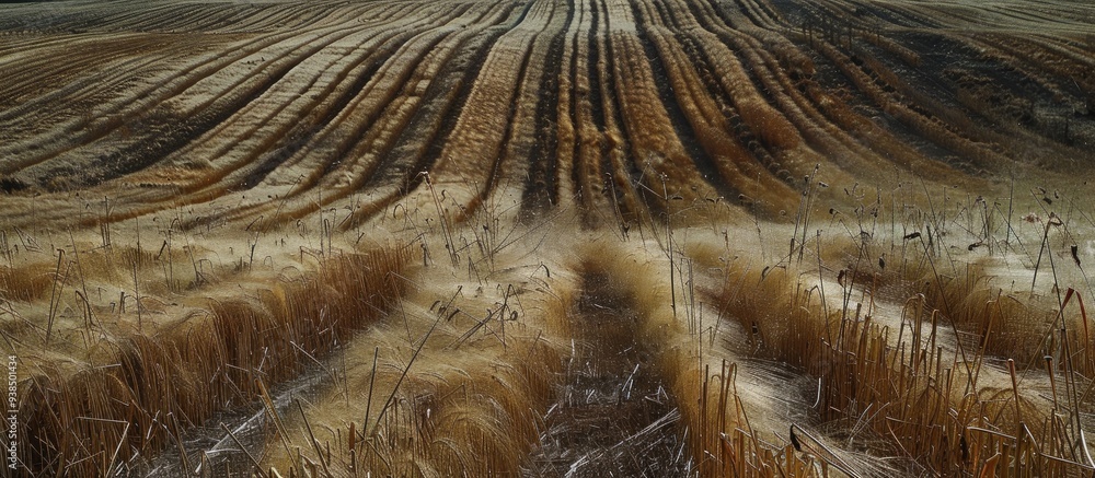 Canvas Prints tight band in a wheat field figure created with the help of vertical lines of wheat stubble