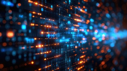 Obraz premium Abstract data stream with blue and orange lights.