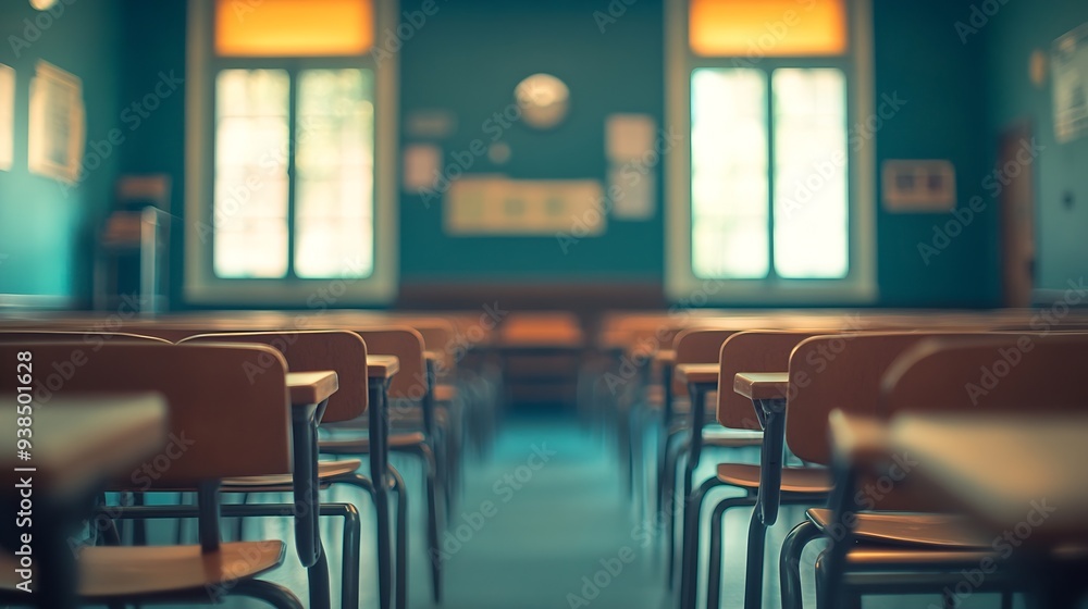 Poster Blurred background of half empty classroom : Generative AI