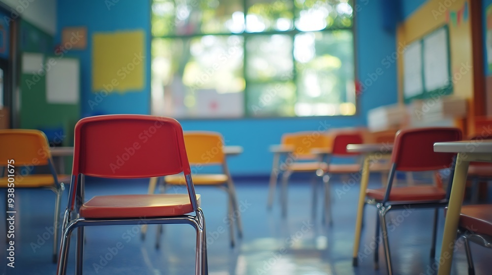 Poster back to school concept classroom in blur background without young student blurry view of elementary 