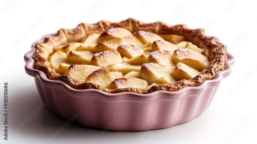 Poster baking dish with raw apple pie isolated on white : generative ai