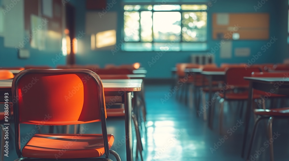 Aufkleber Empty classroom with chairs and desks : Generative AI
