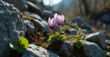 spring flowers in the snow