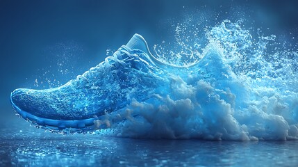  The human body shape of a running man filled with blue water on a blue gradient background - sport or fitness hydration, healthy lifestyle or wellness concept design 