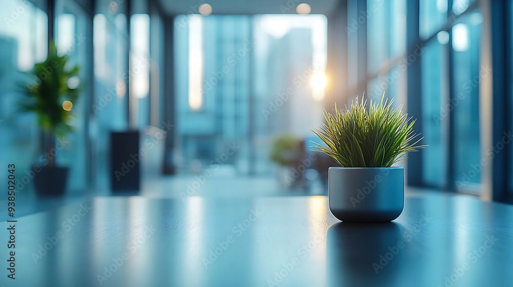 Poster blur background of empty modern office background in city center workspace interior design clean and
