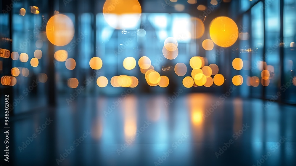Poster blurred empty open space office abstract light bokeh at office interior background : generative ai