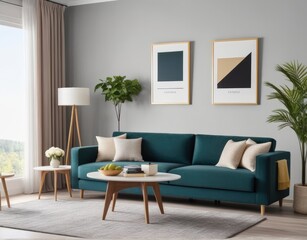 Fototapeta premium Modern living room interior with stylish comfortable sofa