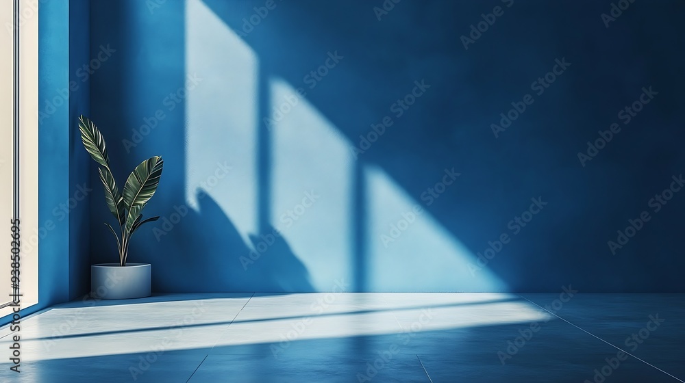 Poster blue background dark 3d studio minimal kitchen table display room abstract scene business light shad